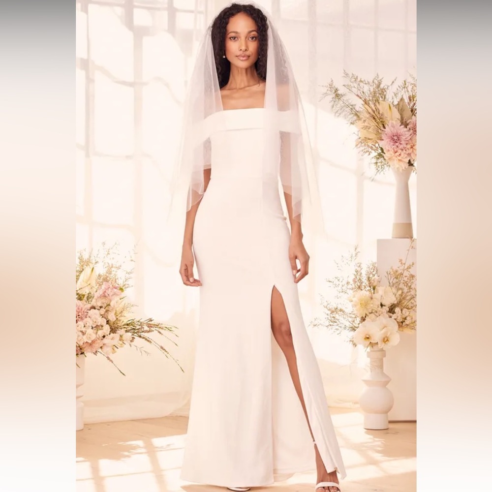 Lulus White Aveline Off The Shoulder Maxi Wedding Dress Dress Women’s Size Small - Picture 11 of 11
